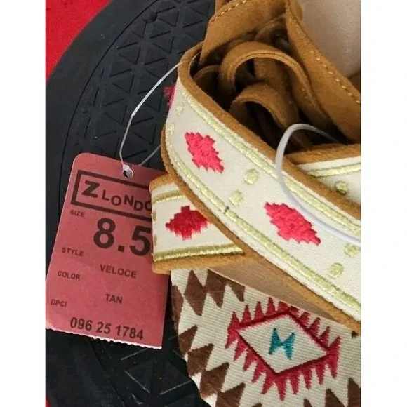 Z London Veloce Ankle Lace Up Sandal Aztec Tribal Black Size 8.5 NWT'S - Picture 2 of 10